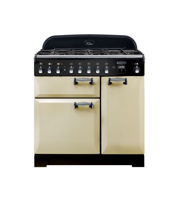 Rangemaster ELA90DFFCR Elan Deluxe Cream with Chrome Trim 90cm Dual Fuel Range Cooker thumbnail image